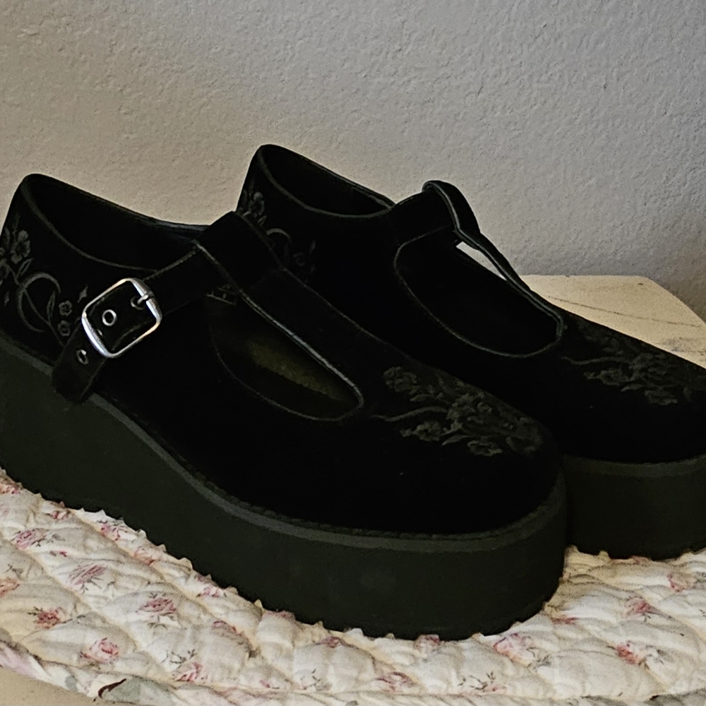 Killstar Black Velvet Platform Mary Jane Shoes